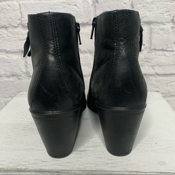 Ecco Touch Black Leather Side Zip Up Ankle Boots - Picture 9 of 16